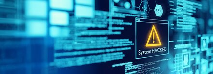 Tatort Cyberspace Ein Bildschirm, auf dem eine Warnmeldung "System Hacked" steht