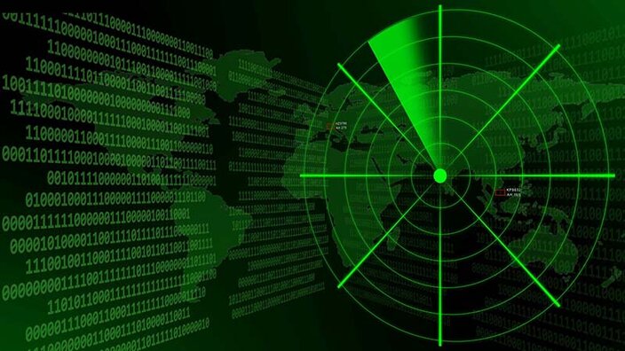 Ein stilisierter Radar, digitale Zahlen in grün-schwarzer Optik