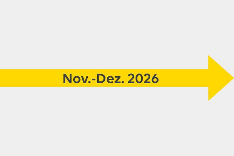Ein Pfeil mit der Aufschrift November bis Dezember 2026