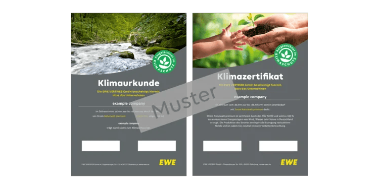 Muster einer EWE Klimaurkunde