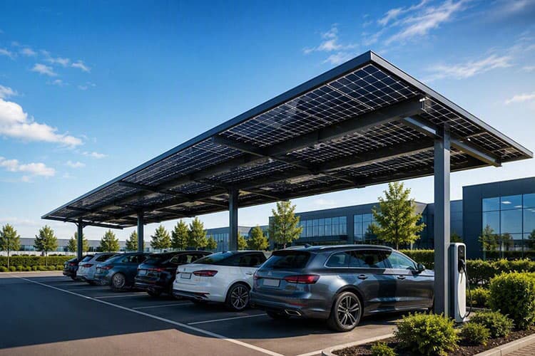 Mehrere Fahrzeuge unter einem Solarcarport