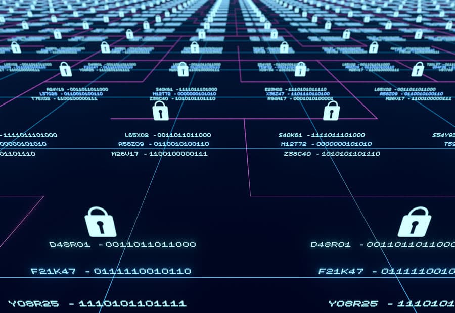 Ein Netz aus Vorhängeschlössern und Codes