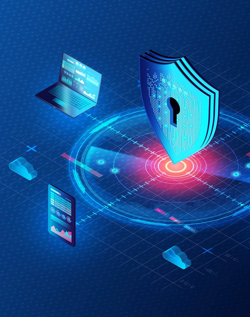 Bildkomposition aus mehreren stilisierten Symbolen für IT-Sicherheit