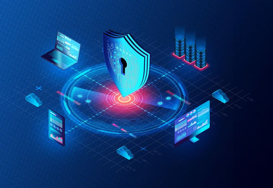 Bildkomposition aus mehreren stilisierten Symbolen für IT-Sicherheit