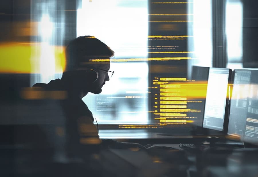 Mann mi Headset am Laptop