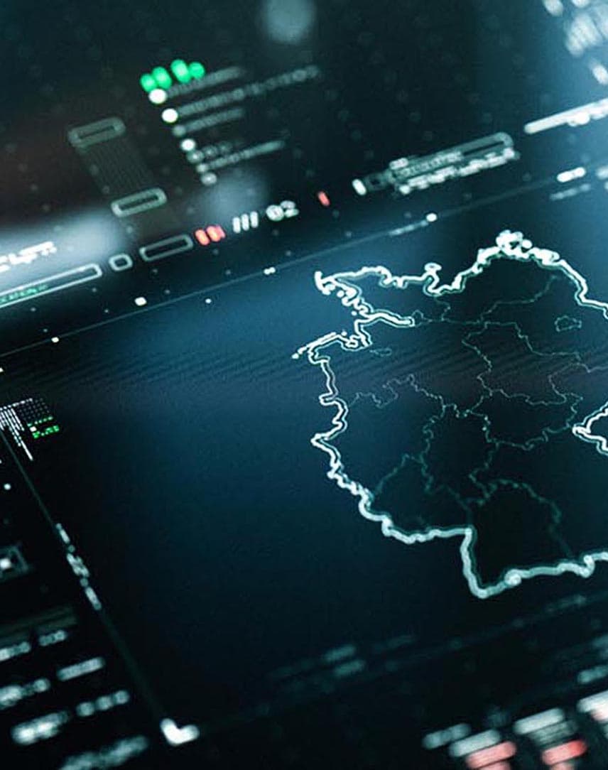 Eine digitalisierte Deutschlandkarte vor dunklem Hintergrund