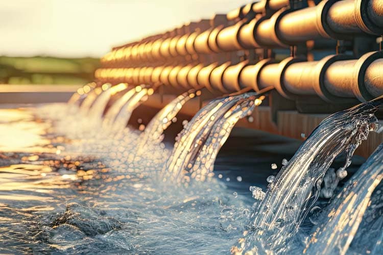 Rohre, aus denen Wasser in ein Becken läuft
