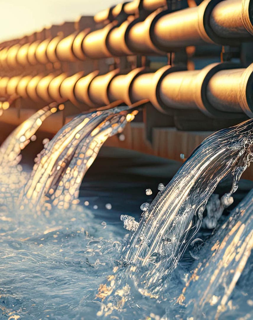 Rohre, aus denen Wasser in ein Becken läuft
