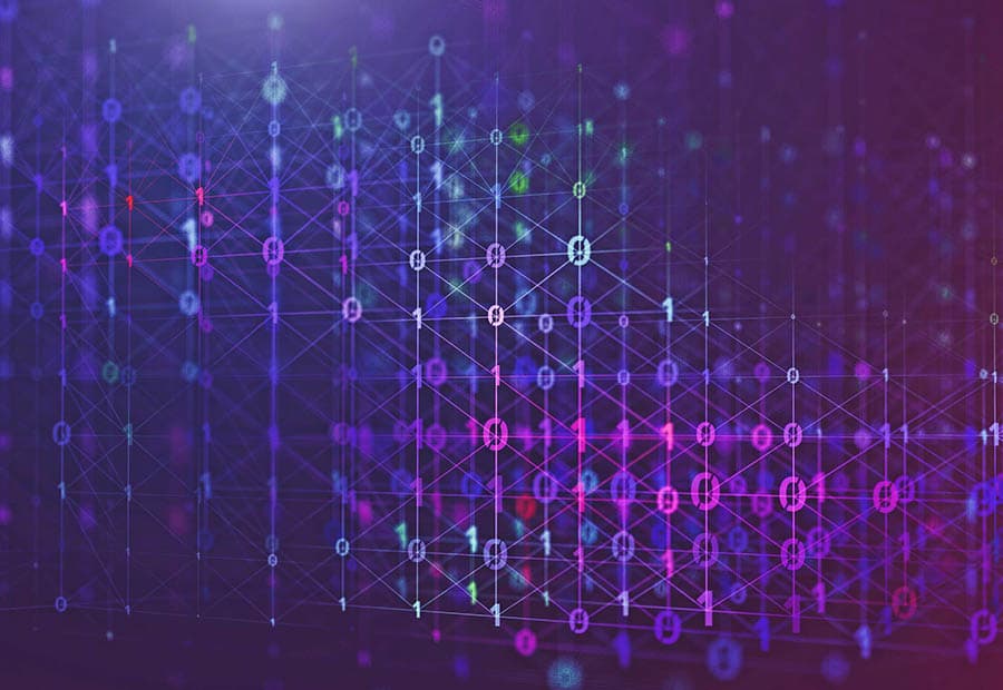 Eine stilisierte Gittergrafik mit digitalen Zahlen