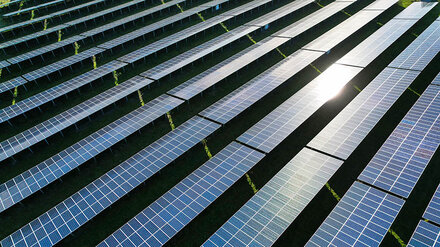 Eine PV-Freiflächenanlage von oben