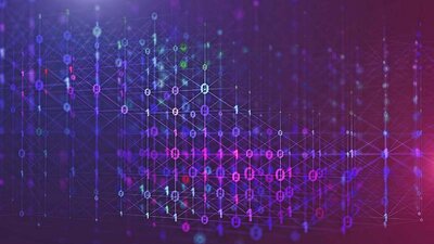 Eine stilisierte Gittergrafik mit digitalen Zahlen