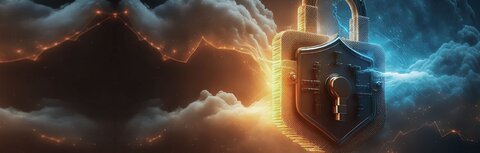 DDoS-Whitepaper von EWE Bildkomposition aus Vorhängeschloss und Gewitter