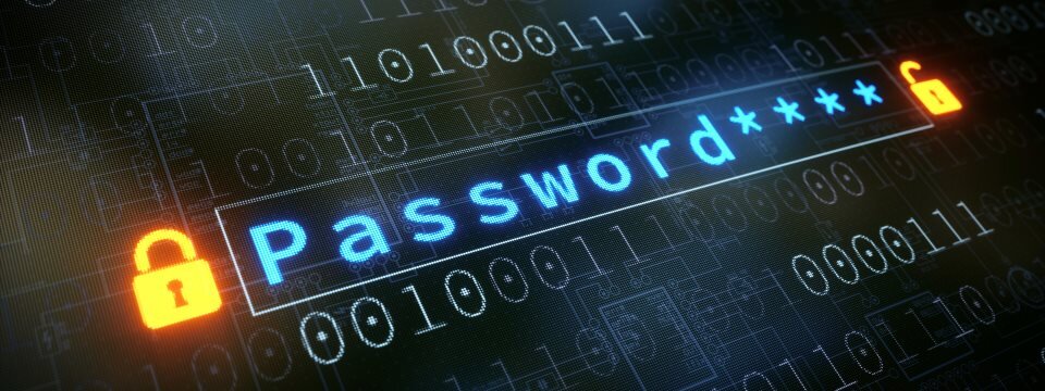 Die Buchstaben "Password" über einem Eingabefeld vor einem Hintergrund mit stilisiertem Code