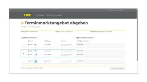 Ansicht EWE Terminmarktportal Ansicht EWE Terminmarktportal