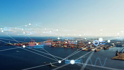 Internetknoten Nordwest IX Bildkomposition aus Stadt und Datennetz